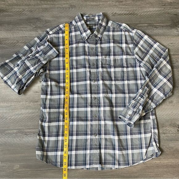 Eddie Bauer Plaid Button Down Classic Fit Grey Blue Teal - Picture 7 of 8